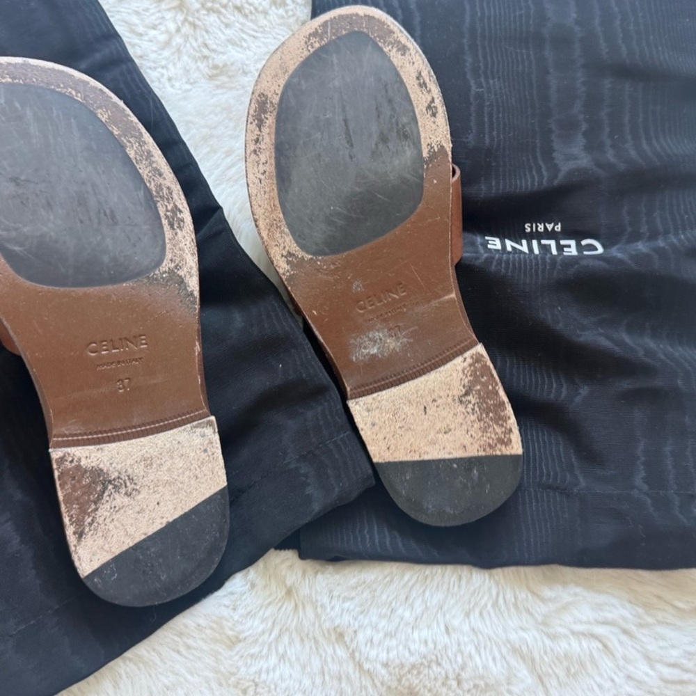 Celine Women's Brown leather Slide Sandals with dust bag and a box. - Picture 2 of 7